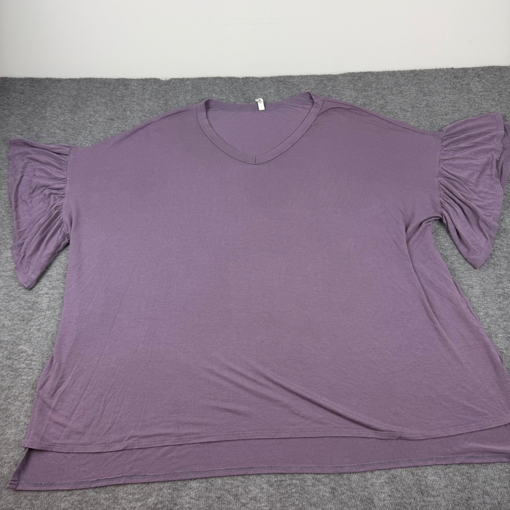 Bellamie Ruffle Sleeve Top Womens‎ OS Purple V-Neck High Low Oversized Tee